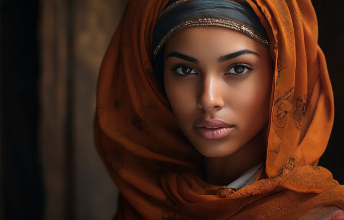 Photo wallpaper look, girl, face, the dark background, portrait, makeup, outfit, dark