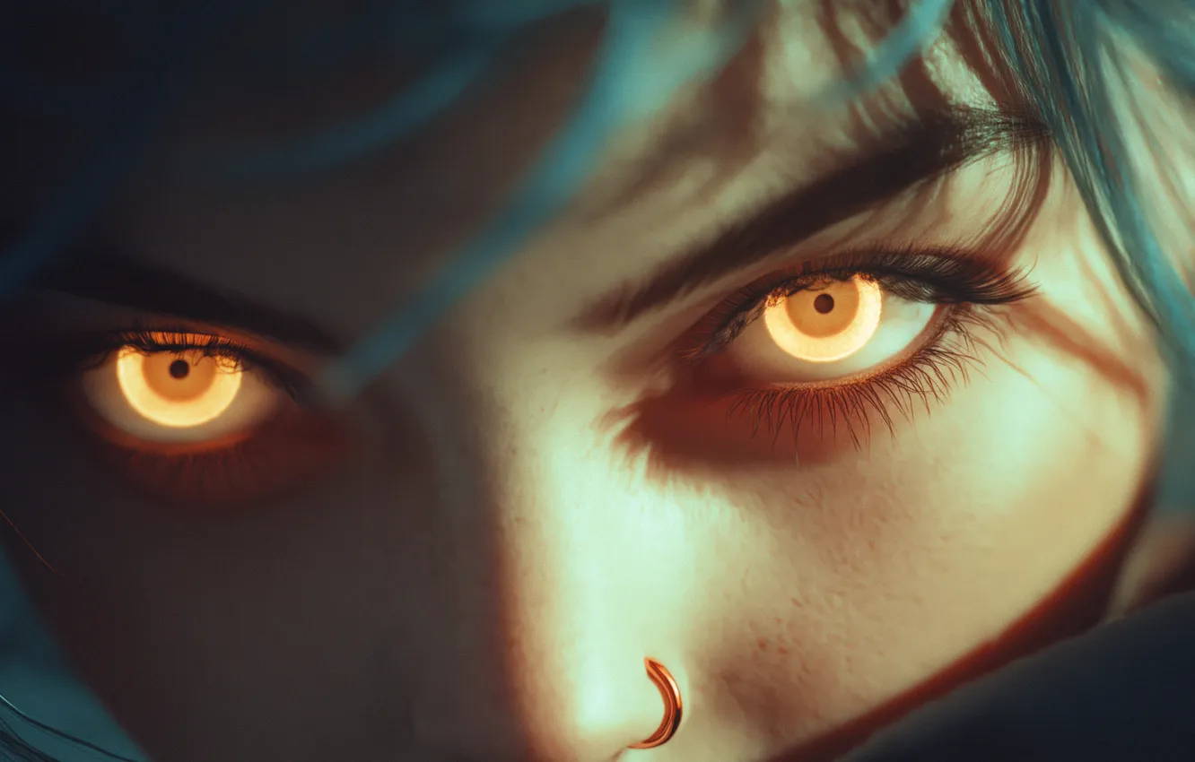 Photo wallpaper eyes, girl, piercing, eyes, women, yellow eyes, digital art, piercing