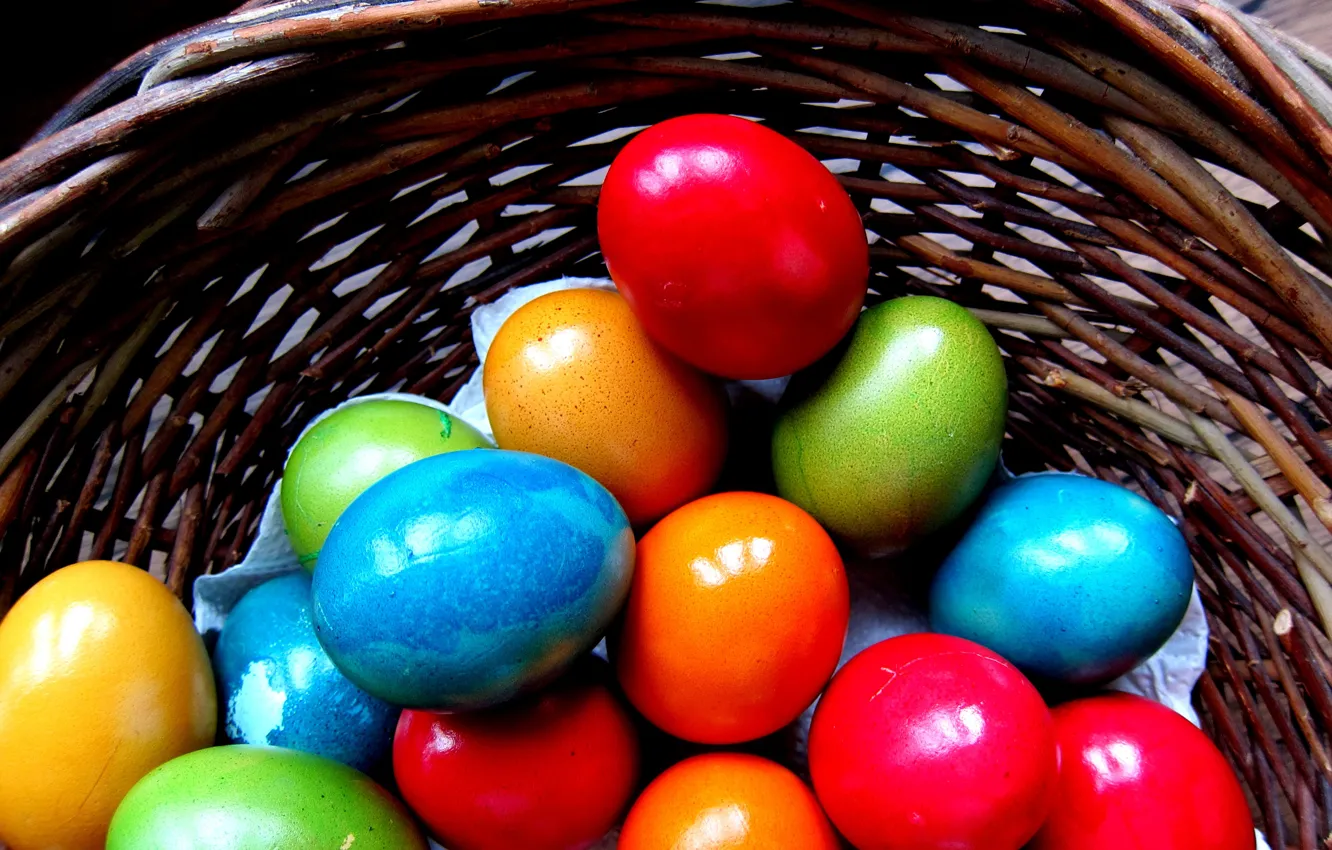 Photo wallpaper holiday, basket, bright, Shine, eggs, spring, Easter, colorful
