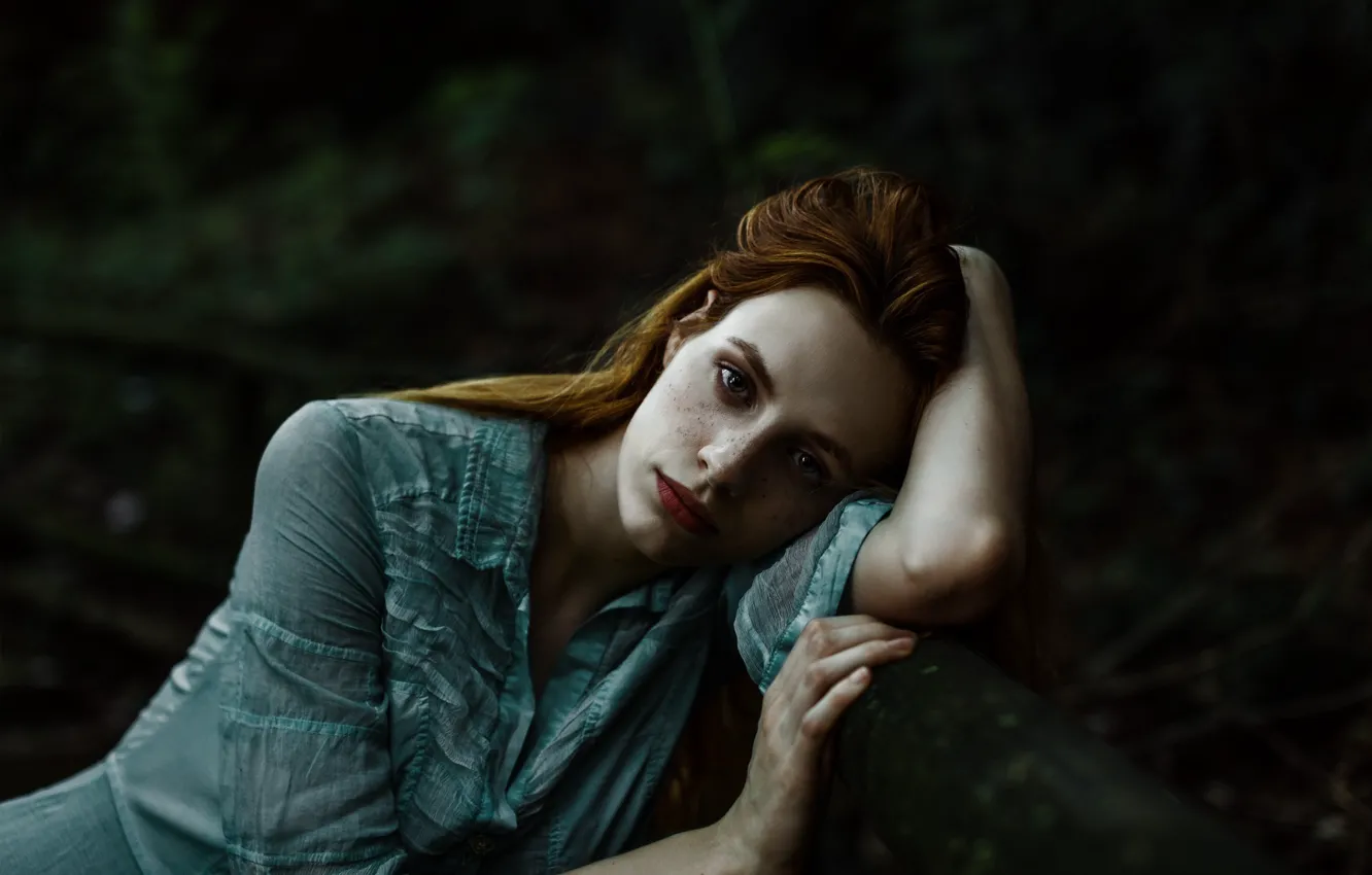 Photo wallpaper look, girl, face, hands, freckles, red, redhead, Pavel Vishnevsky