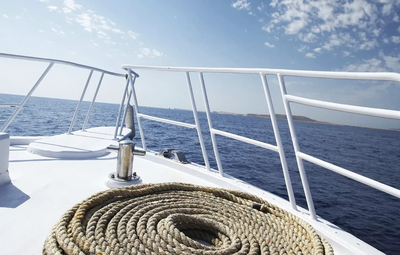 Photo wallpaper sea, yacht, rope, breeze