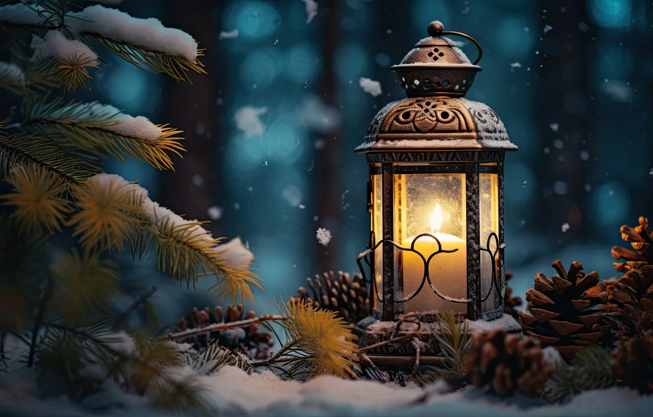 Photo wallpaper winter, snow, decoration, Christmas, winter, snow, decoration, candle
