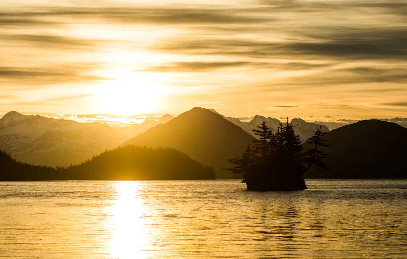 Photo wallpaper the sky, landscape, mountains, dawn, Alaska