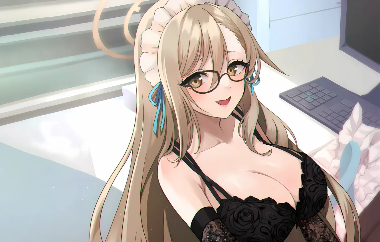 Photo wallpaper girl, sexy, lingerie, bra, cleavage, long hair, boobs, anime