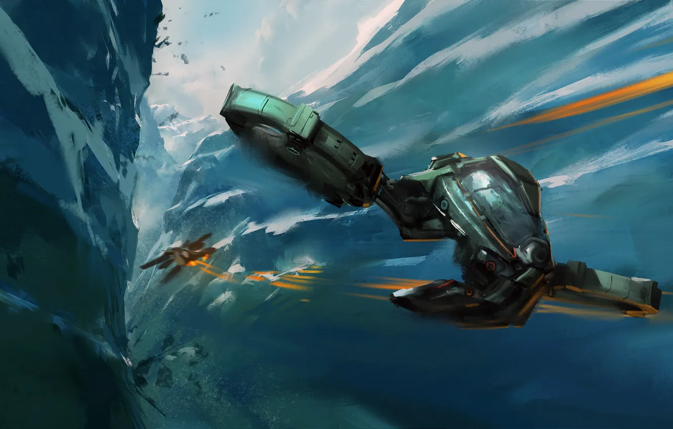 Photo wallpaper ship, art, gorge, the plane