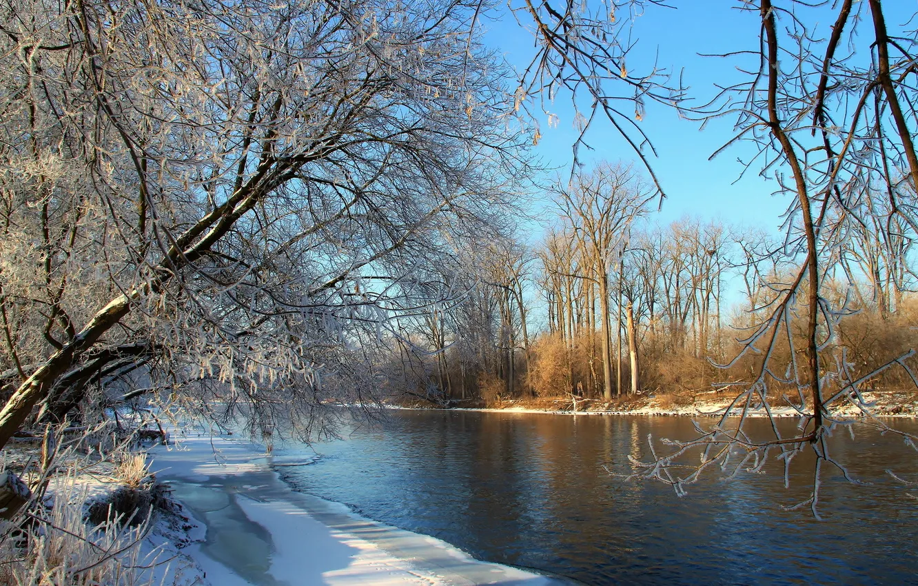 Photo wallpaper winter, landscape, river