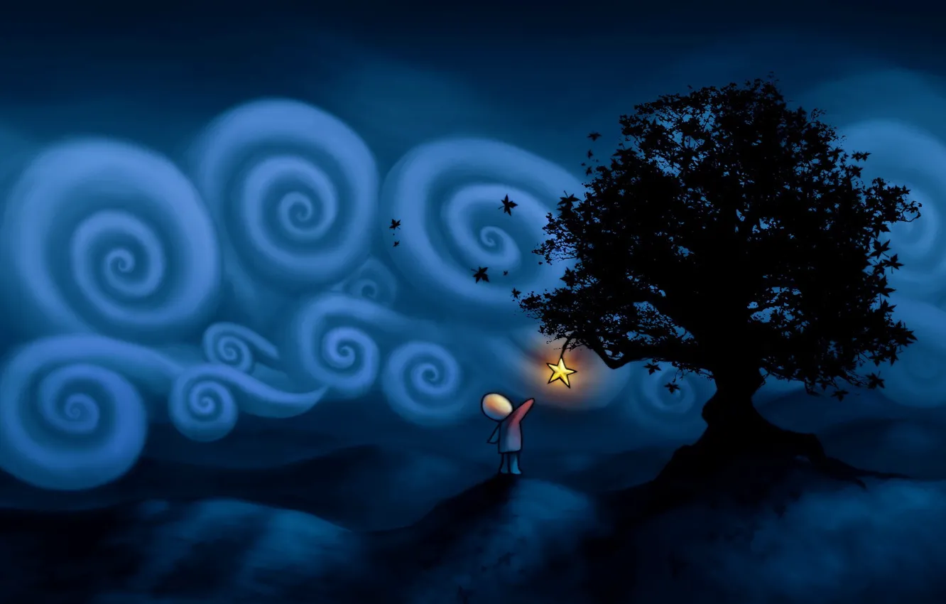 Photo wallpaper stars, trees, figure, men