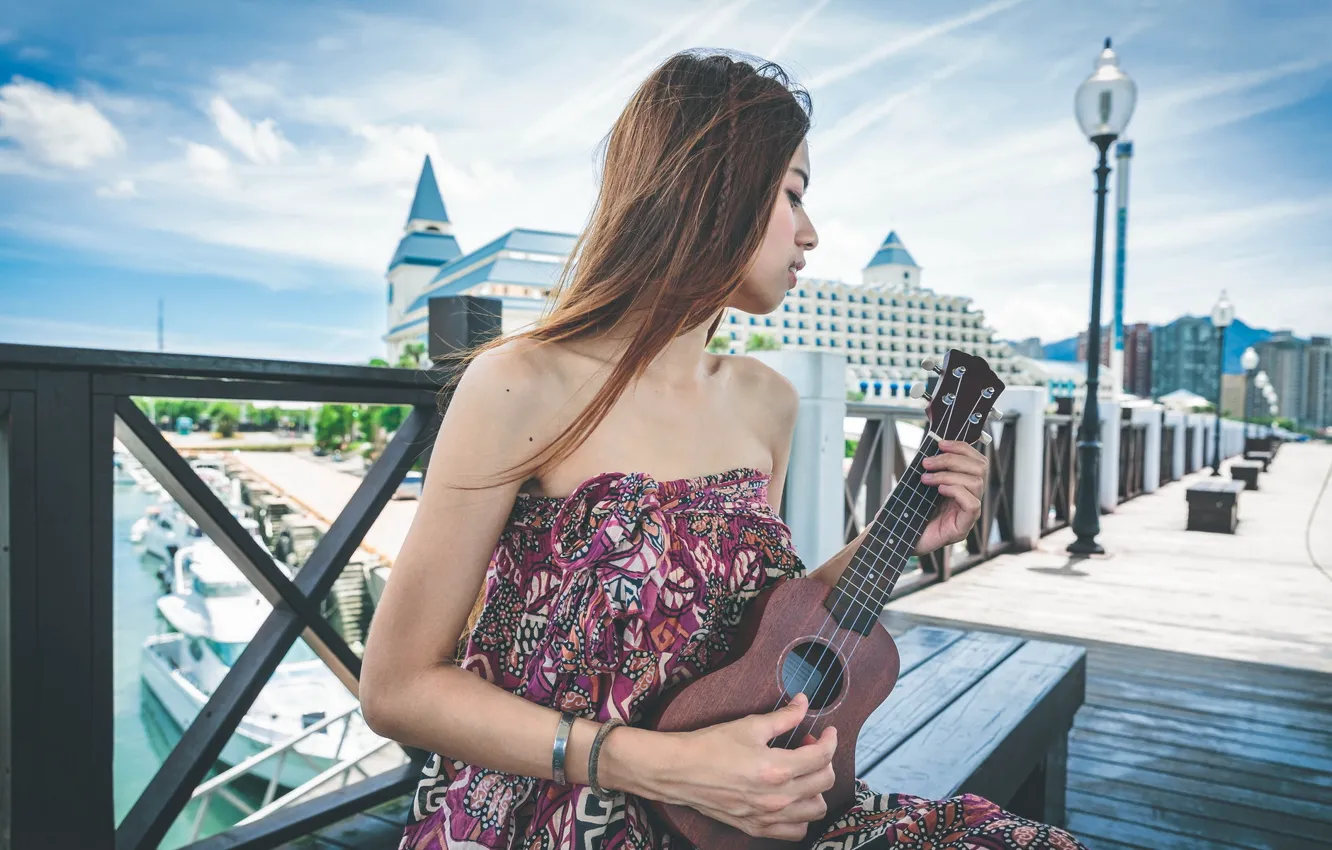 Photo wallpaper girl, music, guitar, Asian