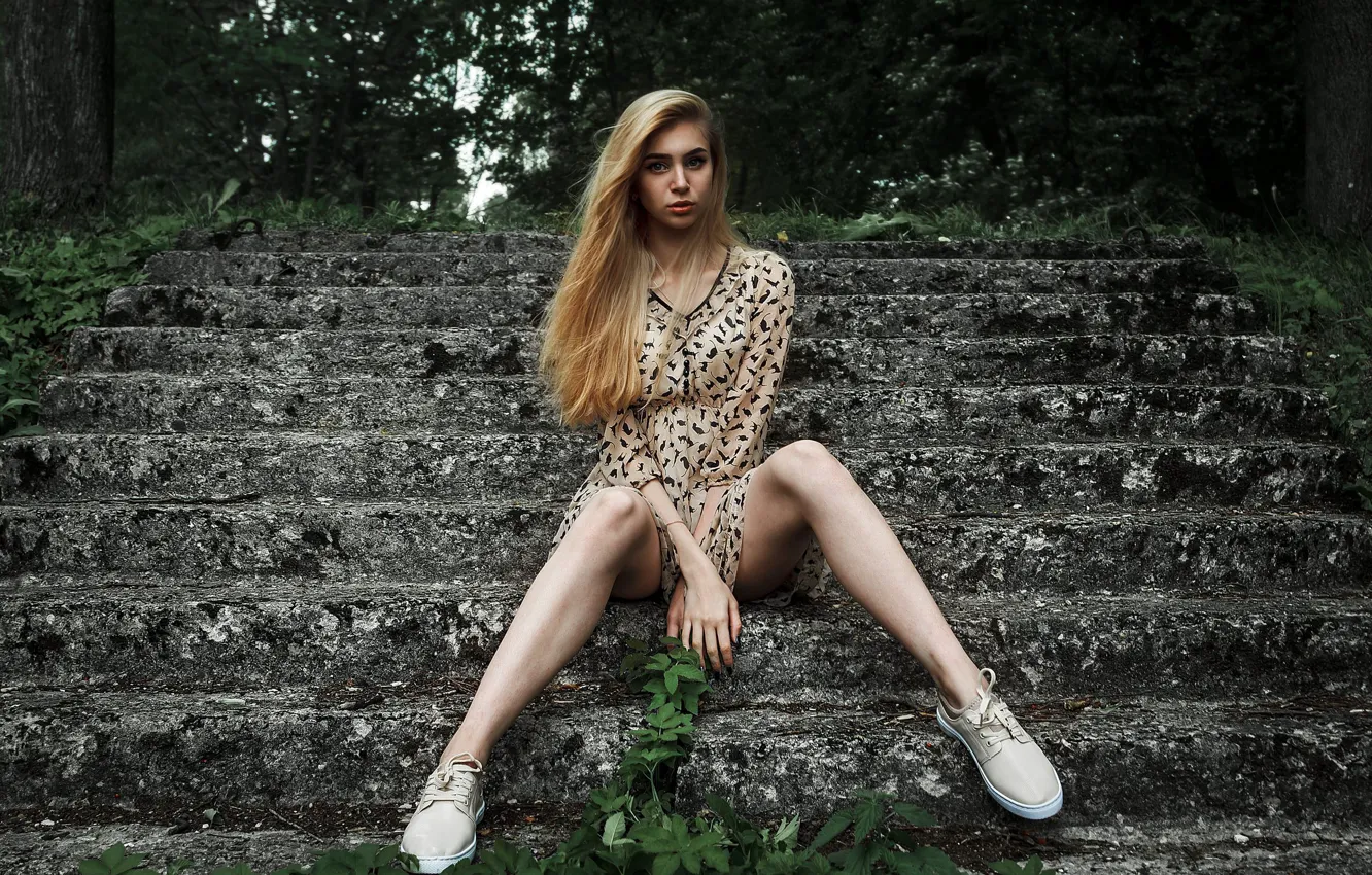 Photo wallpaper Girl, blonde, legs, sitting, Pavel Tarakanov