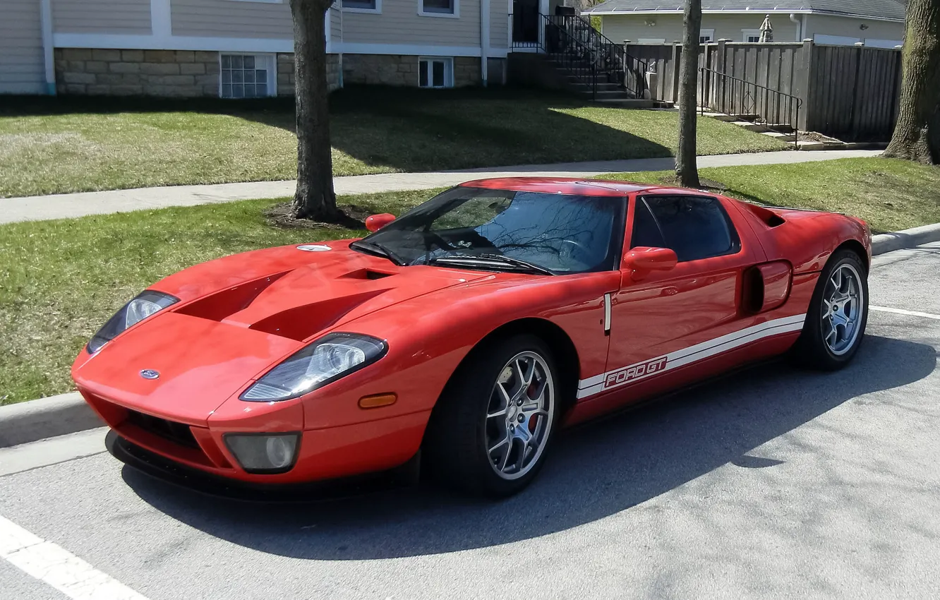 Photo wallpaper red, ford, street, gt