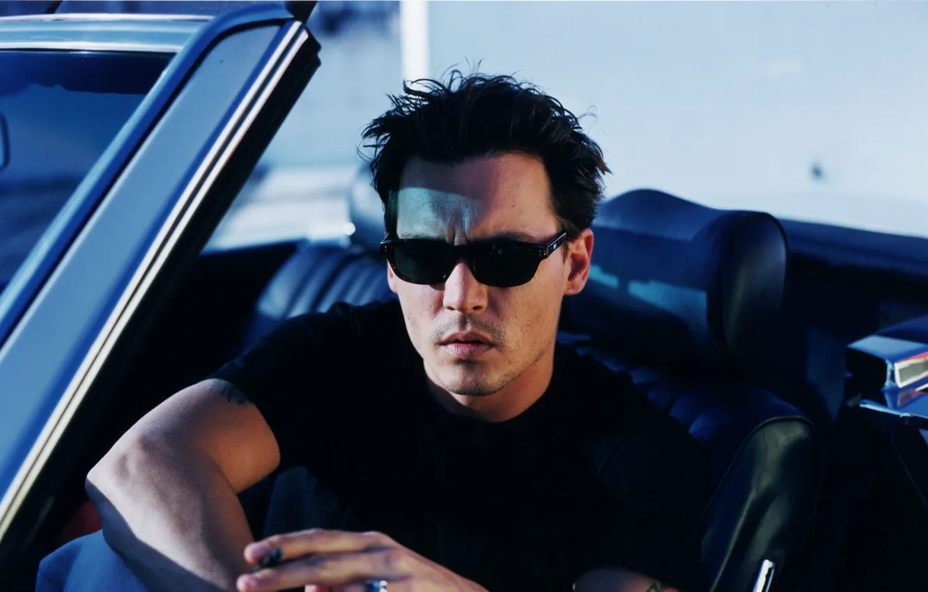 Photo wallpaper Johnny Depp, glasses, Johnny Depp, car