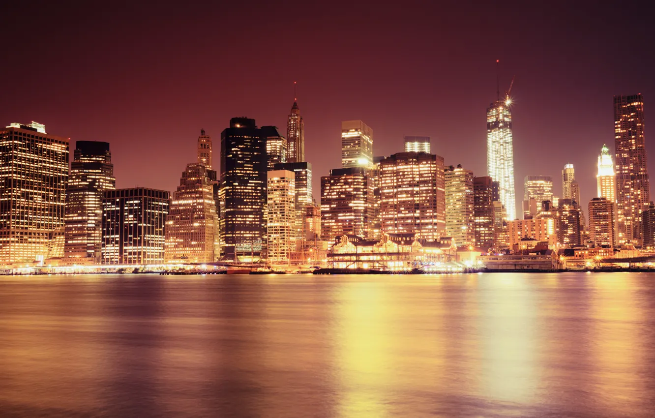 Photo wallpaper light, the city, lights, Strait, building, home, New York, skyscrapers