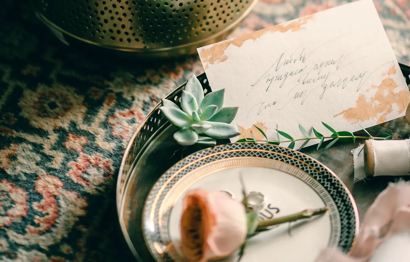 Photo wallpaper flowers, ring, postcard, message, love gives strength