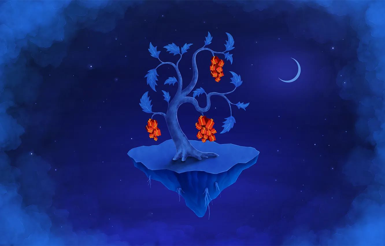 Photo wallpaper trees, blue, gift