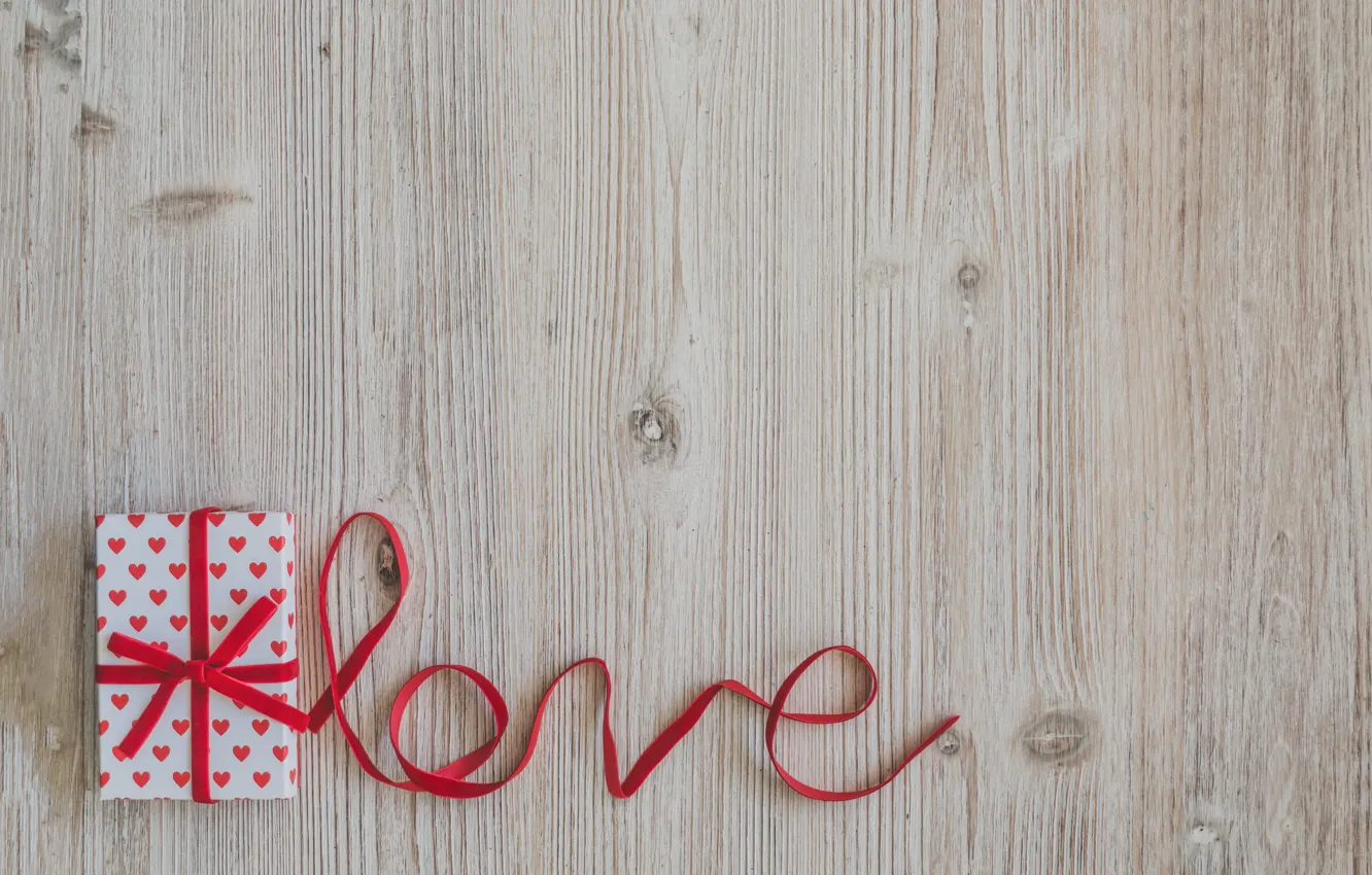 Photo wallpaper tape, red, love, wood, romantic, valentine's day, gift