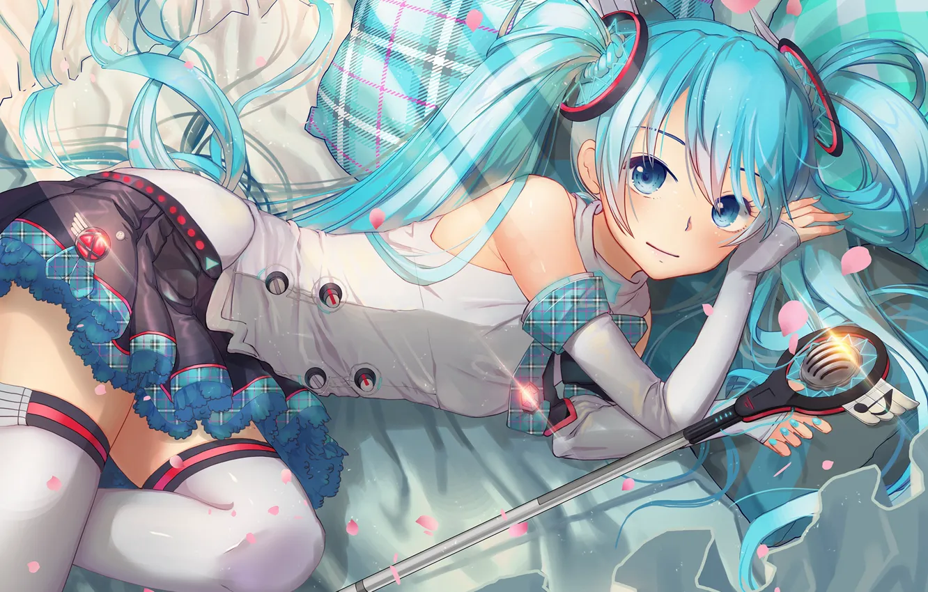 Photo wallpaper girl, style, music, hair, microphone, vocaloid