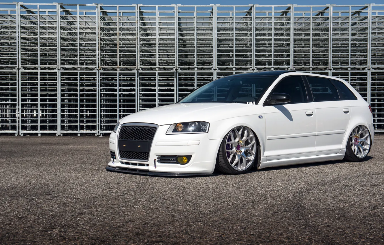 Photo wallpaper Audi, Audi, white, white, stance, frontside