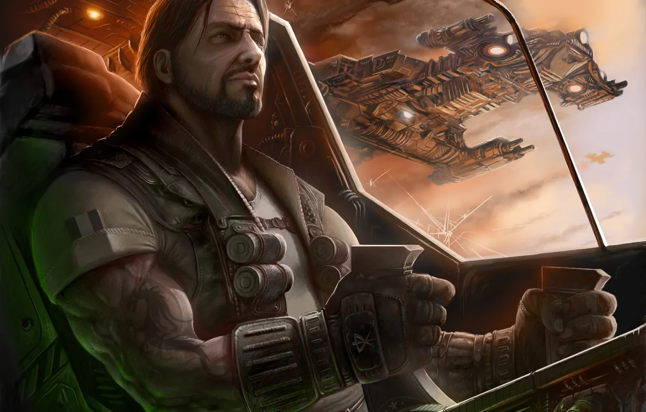 Photo wallpaper space, cracked, dragon, ship, chair, art, tattoo, starcraft