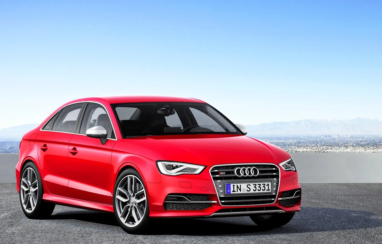 Photo wallpaper auto, red, Audi, Audi, lights, logo, day, The hood