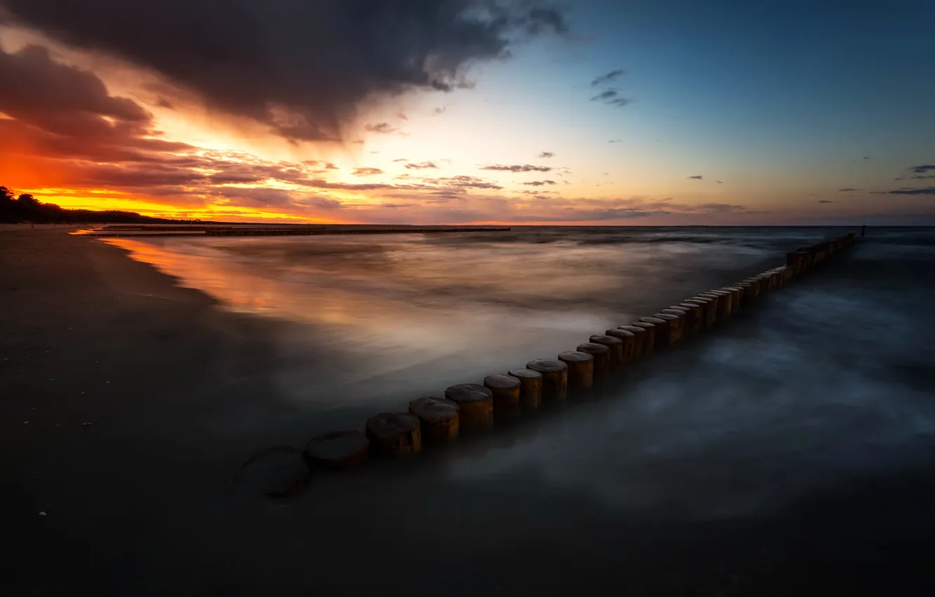 Photo wallpaper sea, sunset, shore