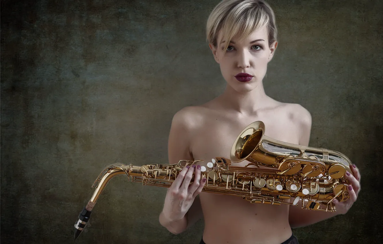 Photo wallpaper girl, music, saxophone