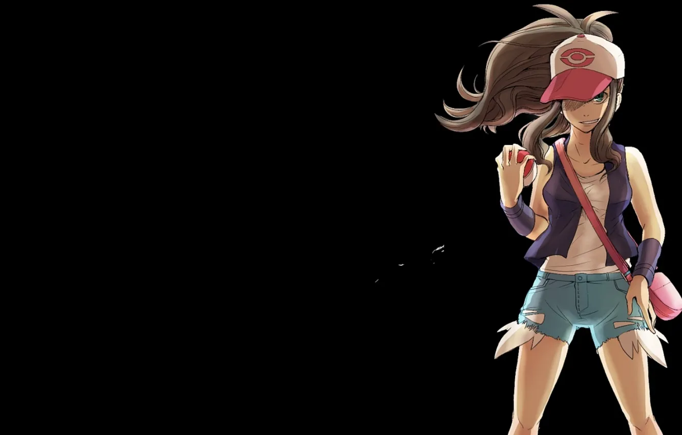 Photo wallpaper girl, cap, brown hair, pokemon, pokemon, pokeball, pokebol