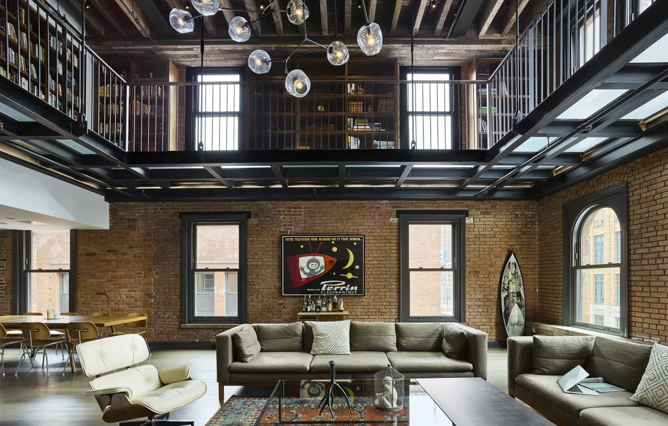 Photo wallpaper style, interior, New York, living room, loft