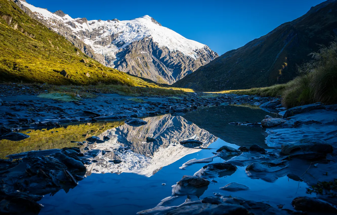 Photo wallpaper Mountains, Lake, New Zealand, Landscape, Dart Glacier