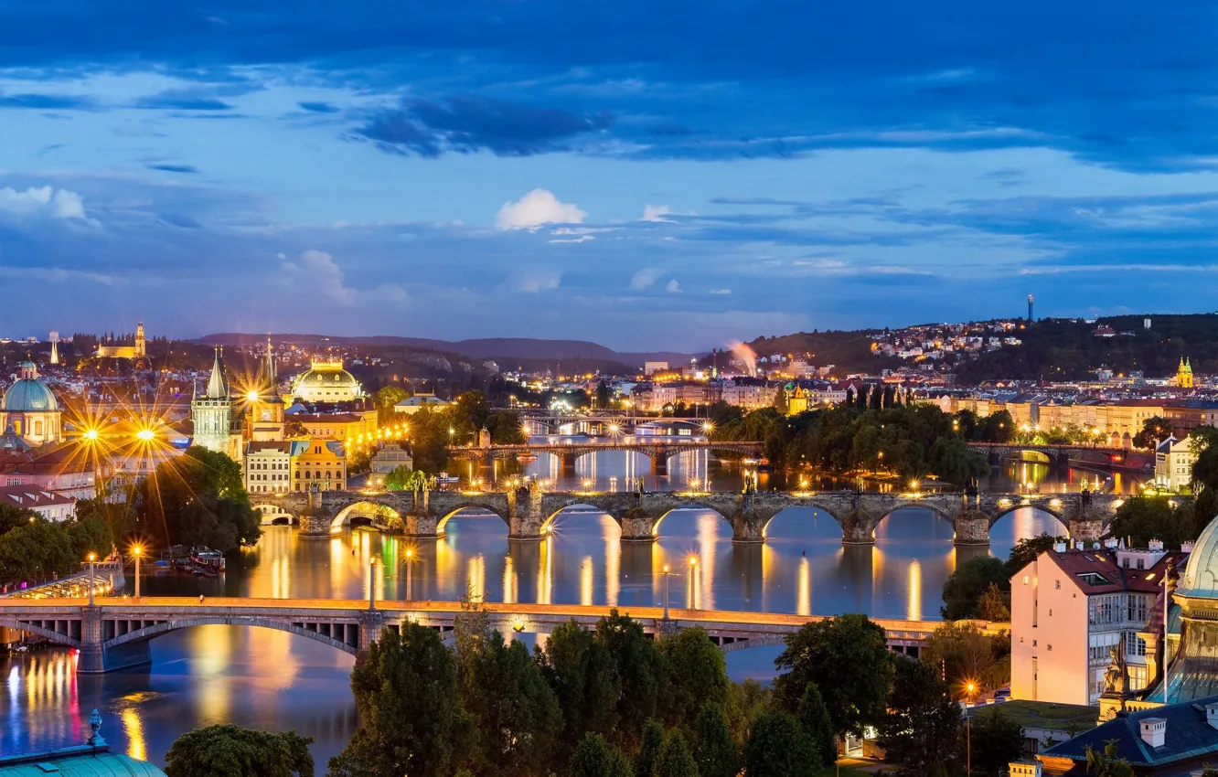 Photo wallpaper the sky, the city, Prague, Czech Republic, Prague bridges