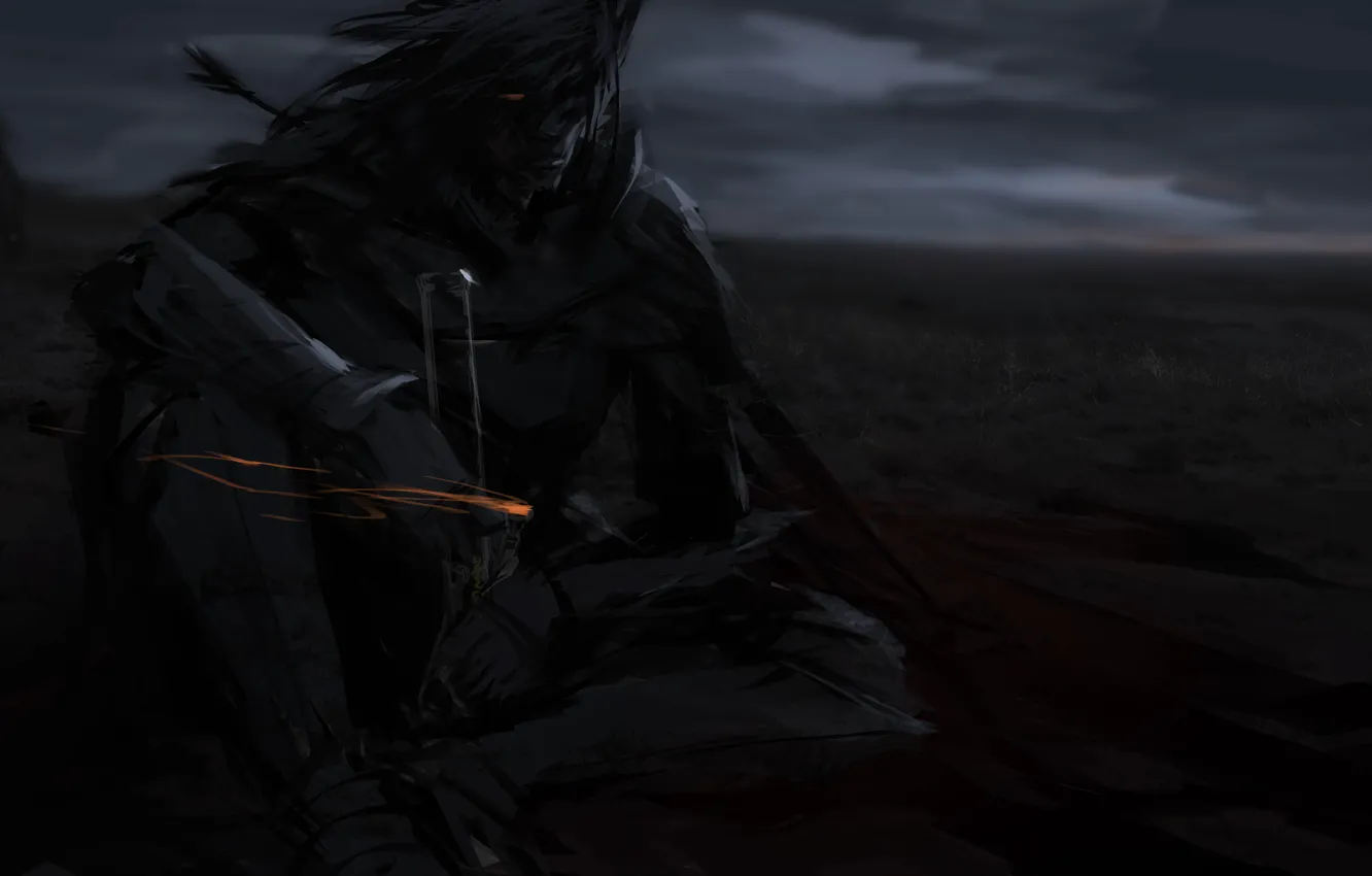 Photo wallpaper look, sword, armor, warrior, art, male, sitting