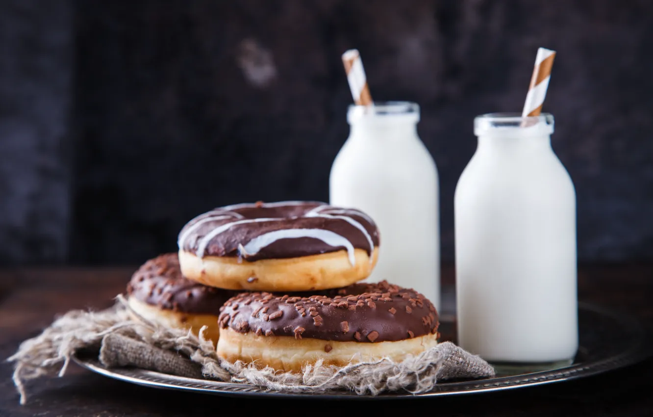 Photo wallpaper bottle, milk, Stolyevych Yulia, plate, donuts