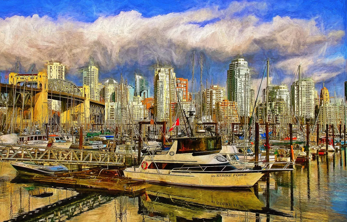 Photo wallpaper Marina, yachts, port, Canada, Vancouver, Canada, boats, Vancouver