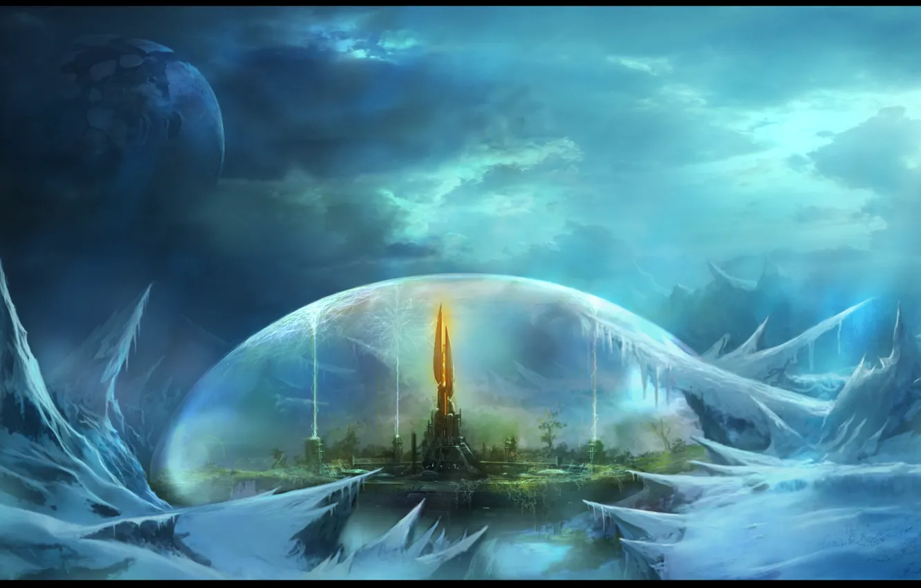 Photo wallpaper the city, fantasy, fiction, planet, the dome