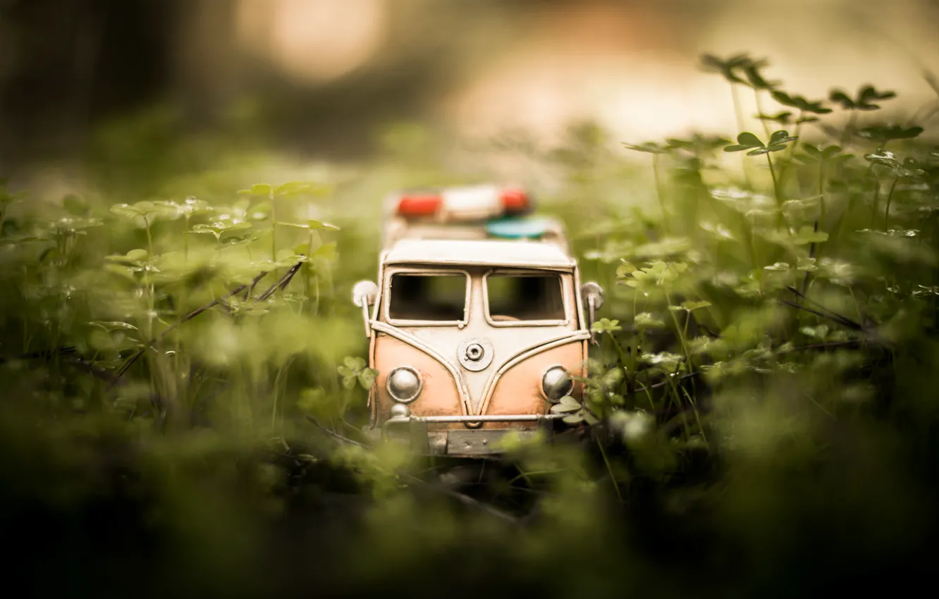 Photo wallpaper grass, macro, model, toy, shooting, machine, photo, photographer