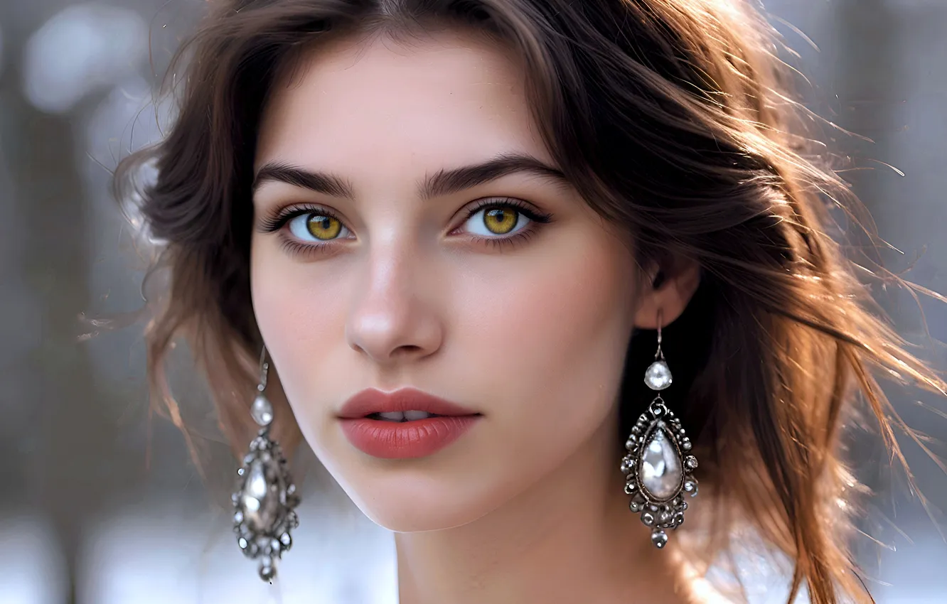 Photo wallpaper look, face, earrings, beautiful, artificial intelligence