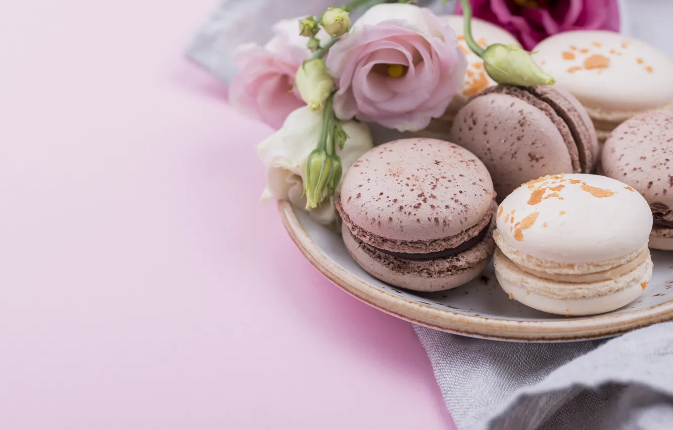 Photo wallpaper roses, cookies, plate, macarons, Iryna Melnyk