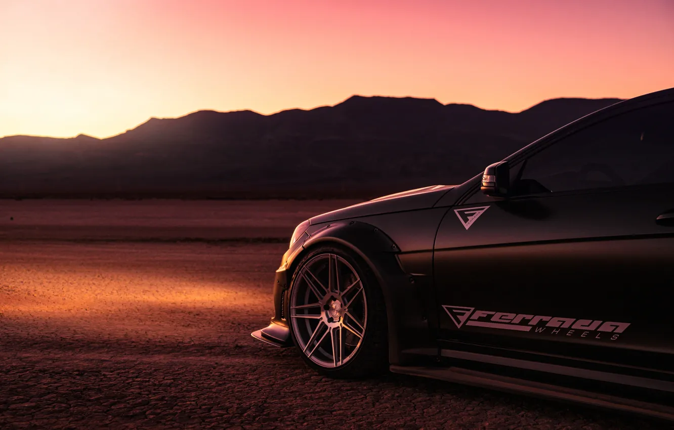 Photo wallpaper black, desert, the evening, Mercedes, car
