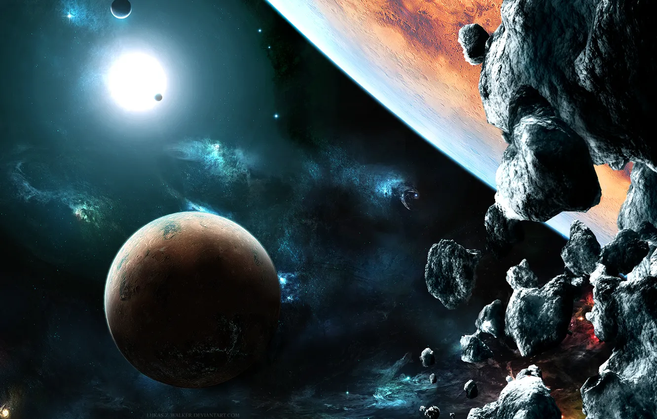 Photo wallpaper lights, rocks, planets, stones, galaxies, asteroids, Sci fi