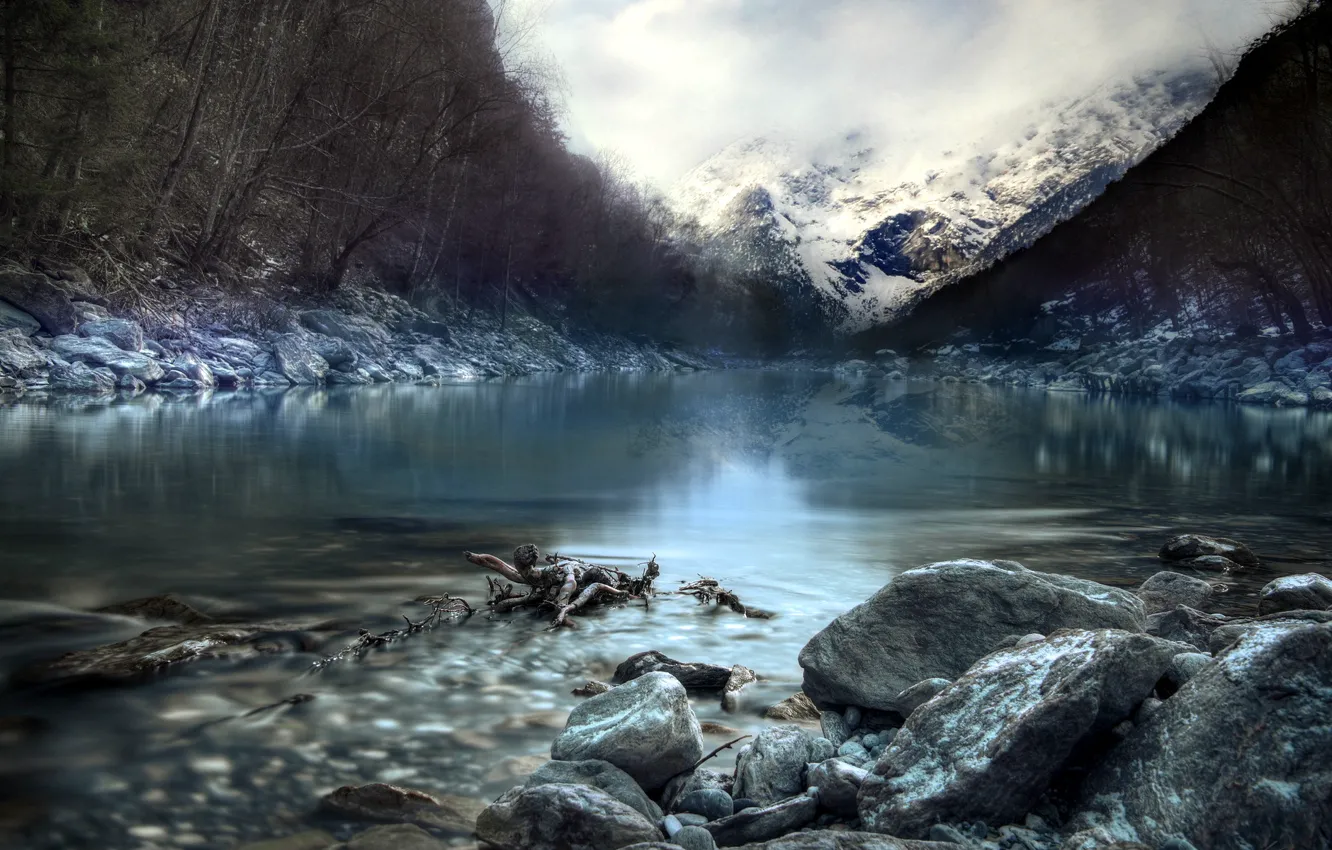 Photo wallpaper landscape, mountains, river