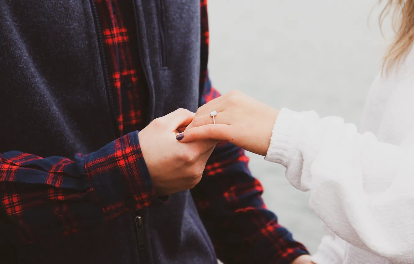 Photo wallpaper romance, hands, ring, two