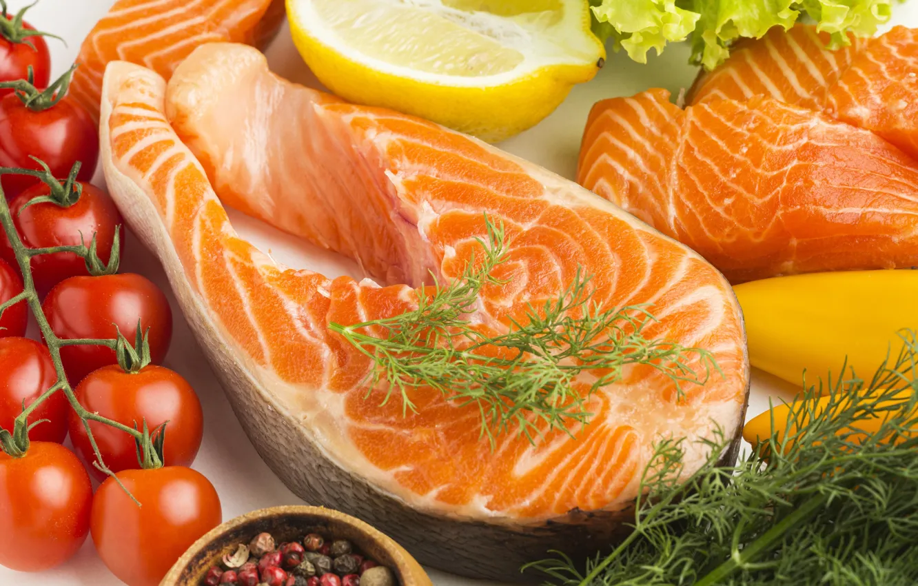 Photo wallpaper fish, tomatoes, red fish