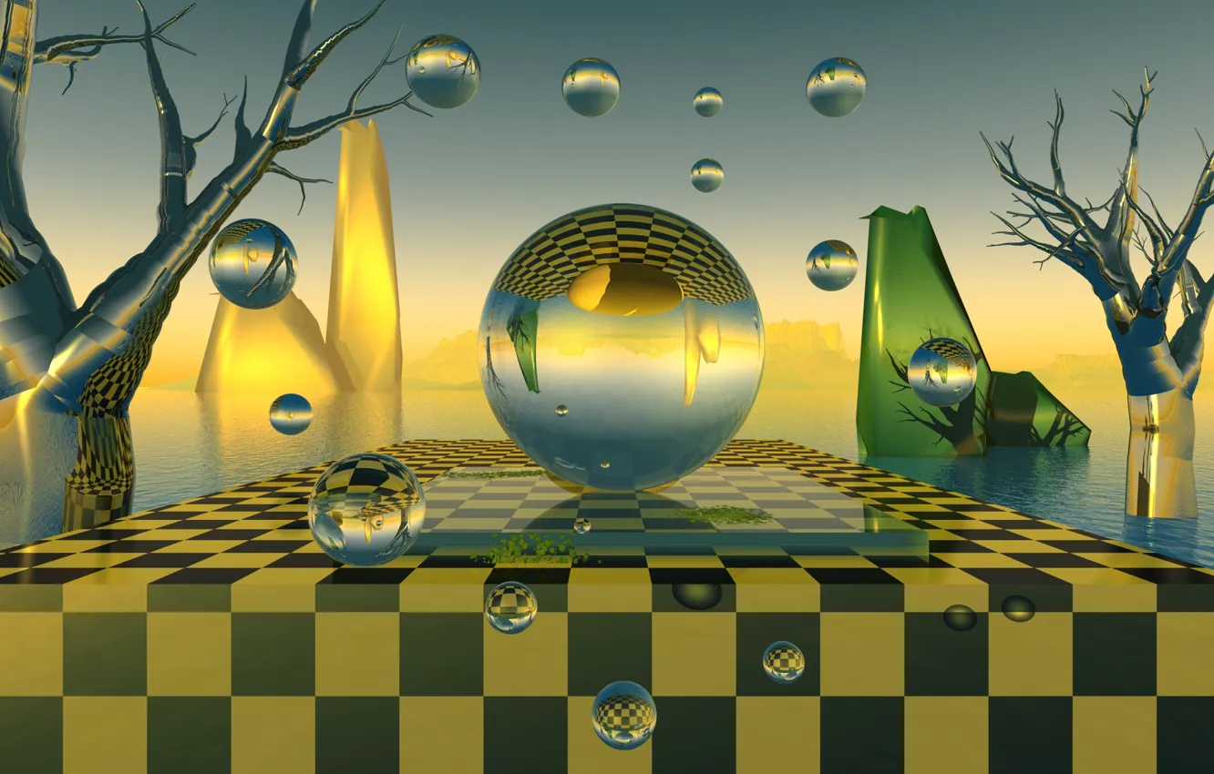 Photo wallpaper balls, chess, green
