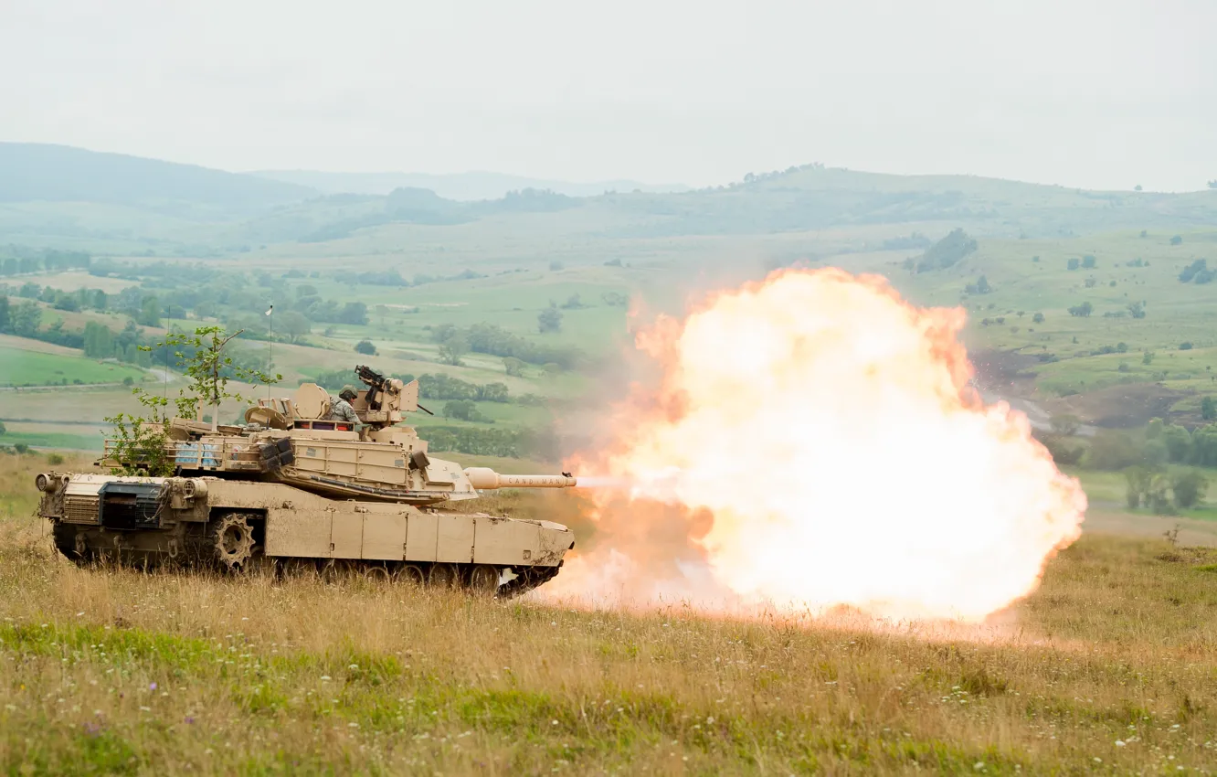 Photo wallpaper shot, tank, volley, M1A1, armor, Abrams, Abrams