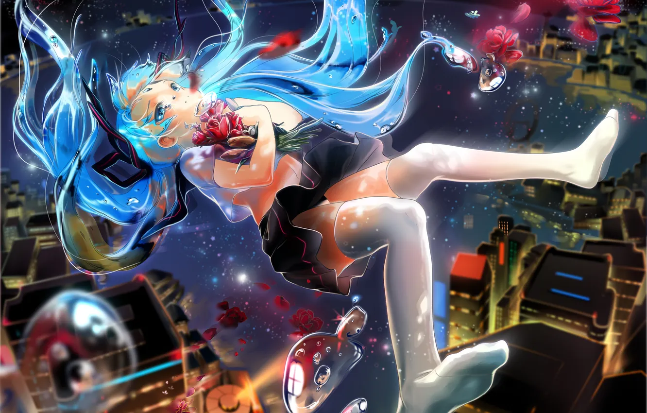 Photo wallpaper the sky, look, water, girl, drops, flowers, the city, panties