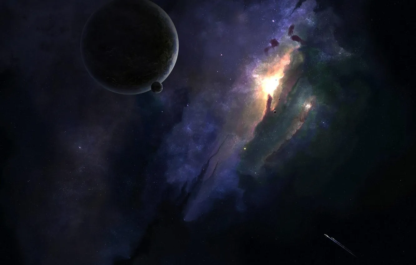 Photo wallpaper space, stars, light, planet, galaxy