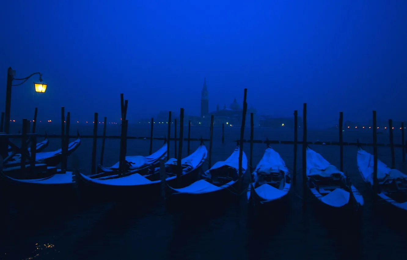 Photo wallpaper night, lights, boat, lights, Italy, Venice, channel, gondola