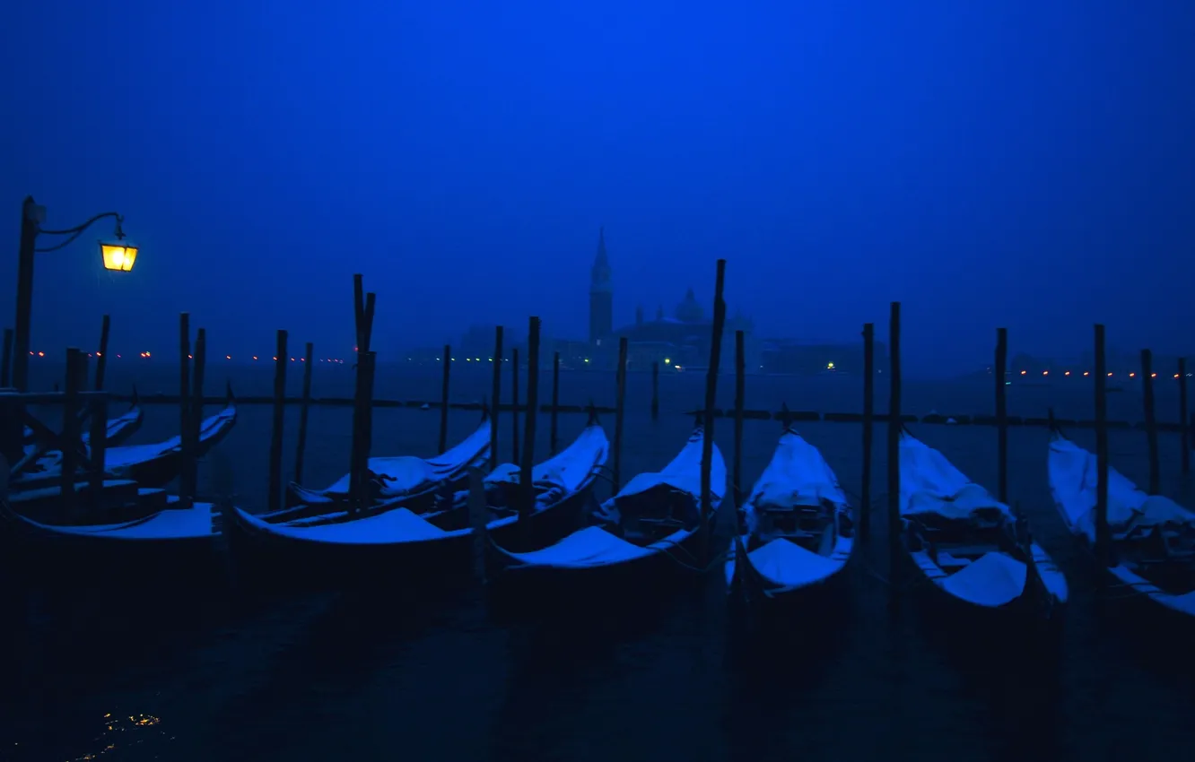 Photo wallpaper night, lights, boats, Italy, lantern, Venice, channel, gondola