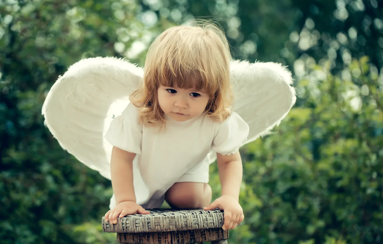 Photo wallpaper wings, angel, chair, girl