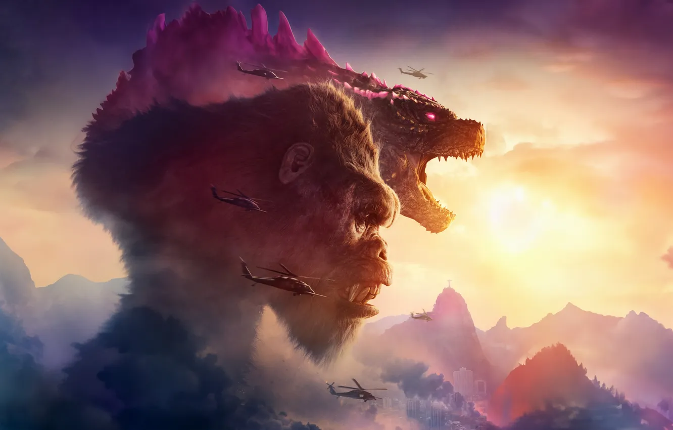 Photo wallpaper fiction, action, Godzilla x Kong: The New Empire, Godzilla and Kong: The New Empire