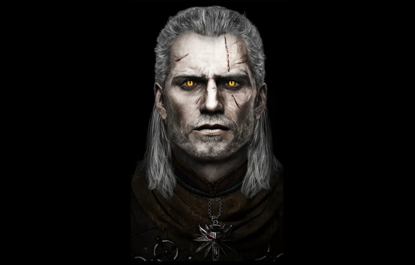 Photo wallpaper eyes, look, scar, The Witcher, The Witcher, Geralt of Rivia, Henry Cavill, Henry Cavill